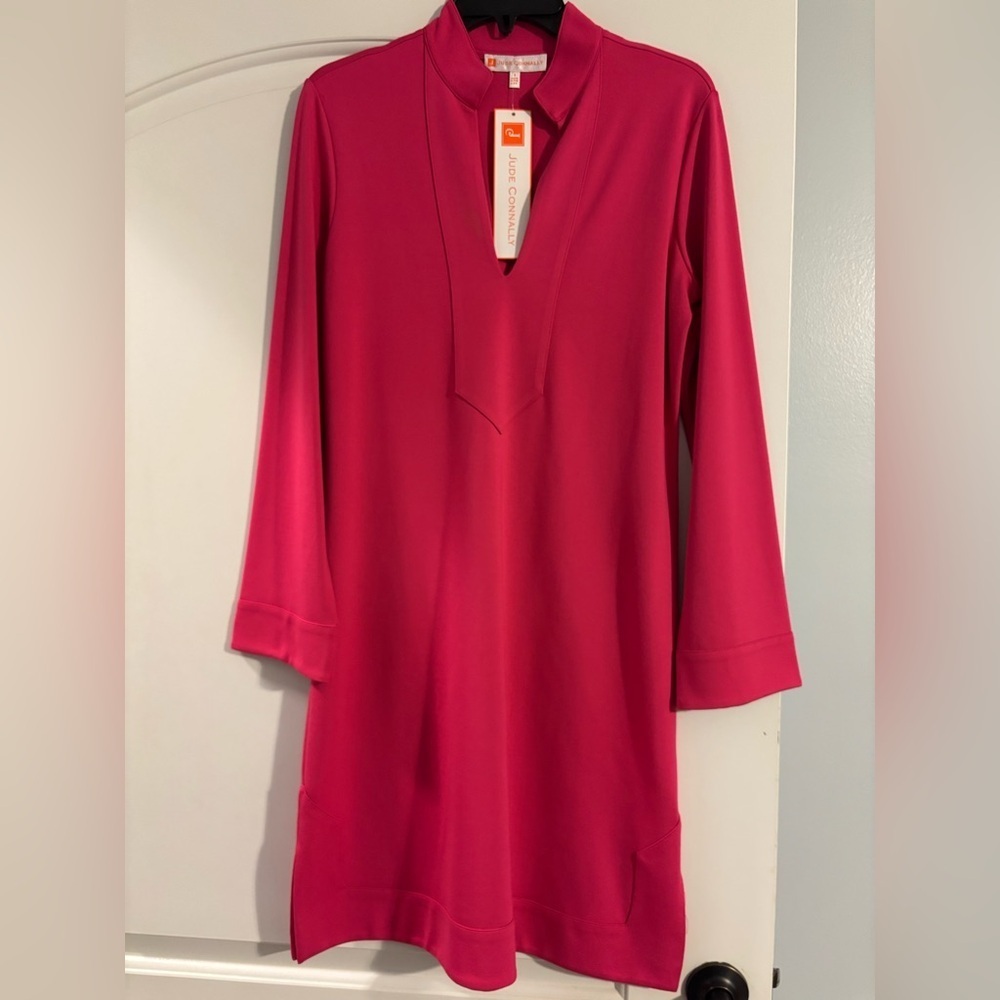 NWT Jude Connally Kate Sz S Ponte Sapphire Pink Ponte Dress Bracelet Sleeve - Picture 2 of 7